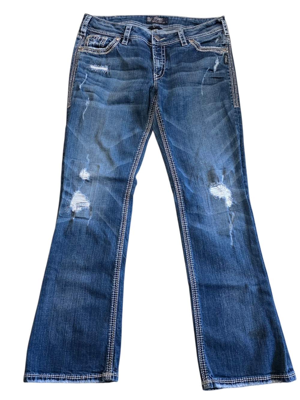 Silver Jeans Women's Medium Blue Distressed Bootcut Jeans